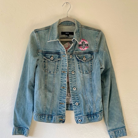 NWOT Gap Denim Jacket with Custom Motorcycle Embroidery - Picture 1 of 5